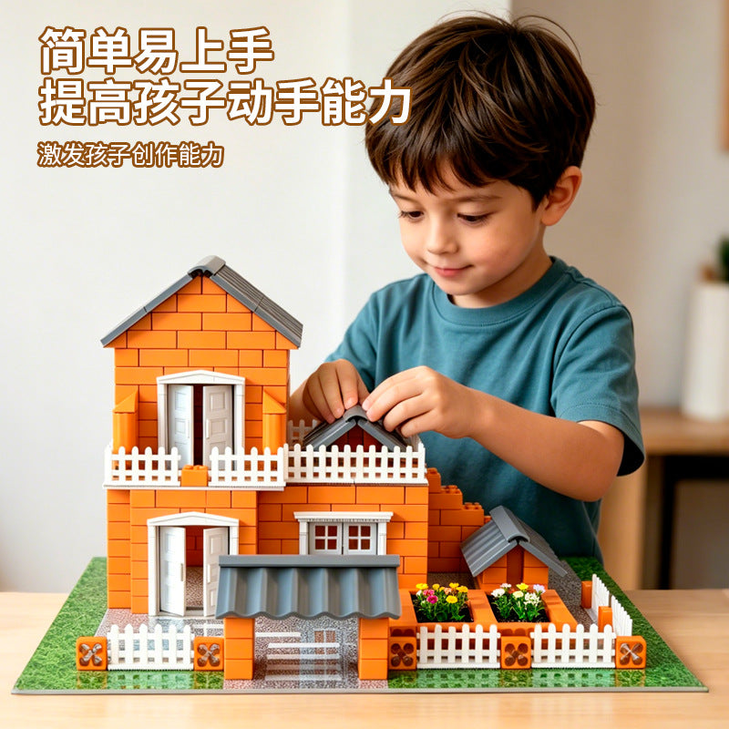 DIY Mason Building House Toy for Kids with Brick Construction