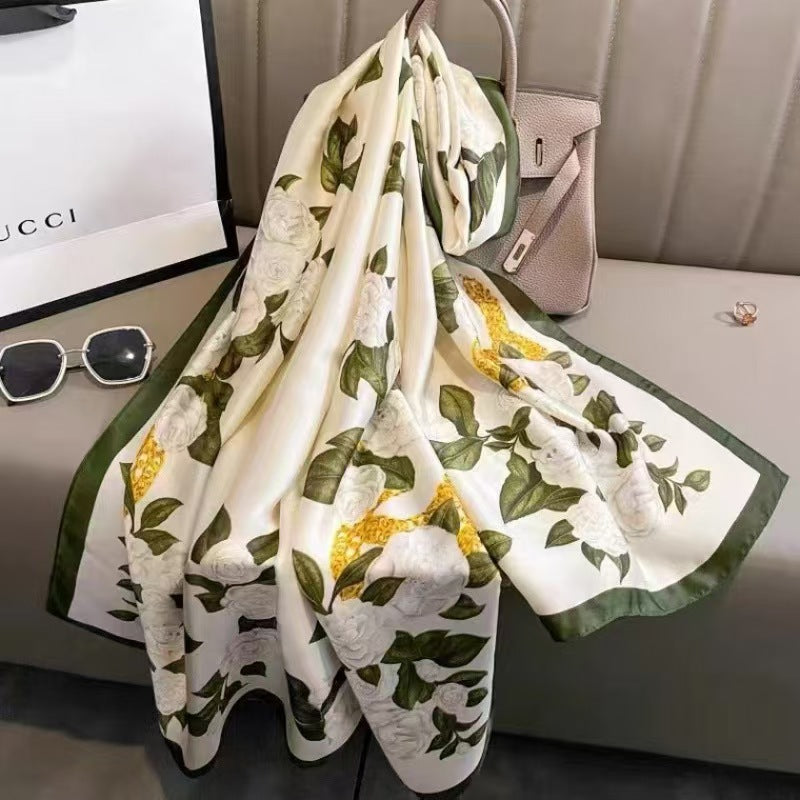 Women's Silk Scarf Long Printed Shawl Decorative Wrap