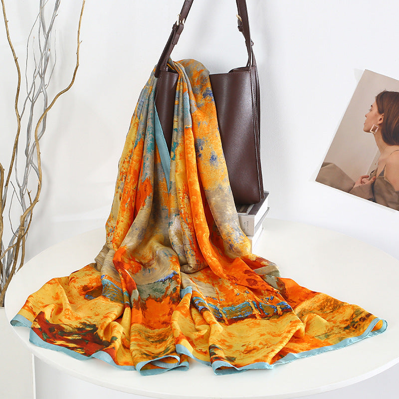 Women's Silk Scarf Long Printed Shawl Decorative Wrap