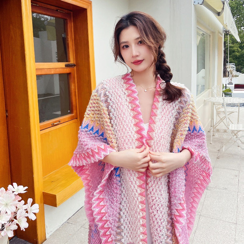 Women's Ethnic Style Thickened Shawl Cloak for Travel