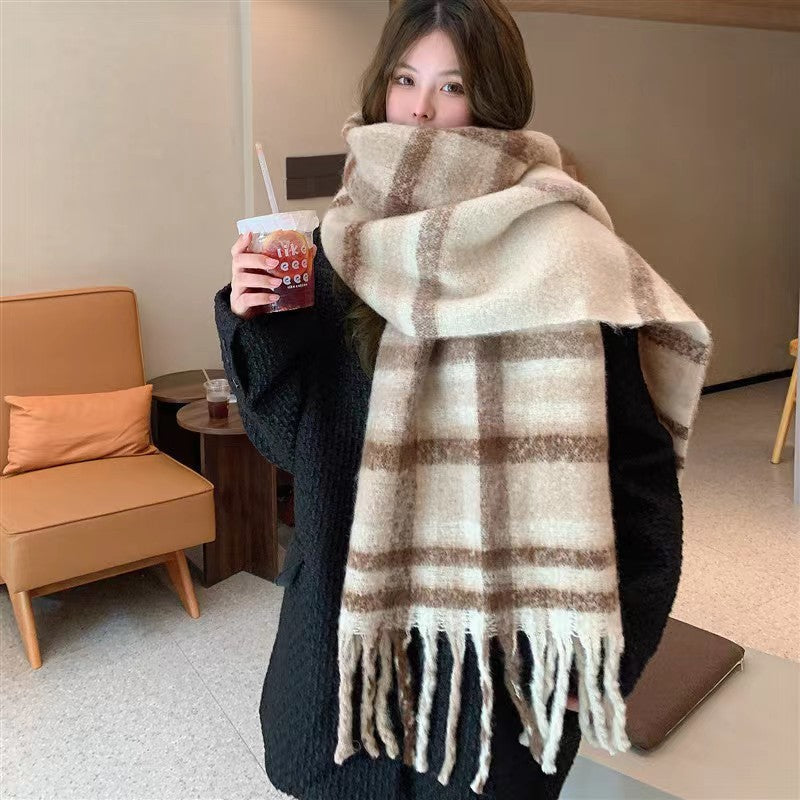 Women's Thickened Plaid Loop Yarn Scarf for Autumn