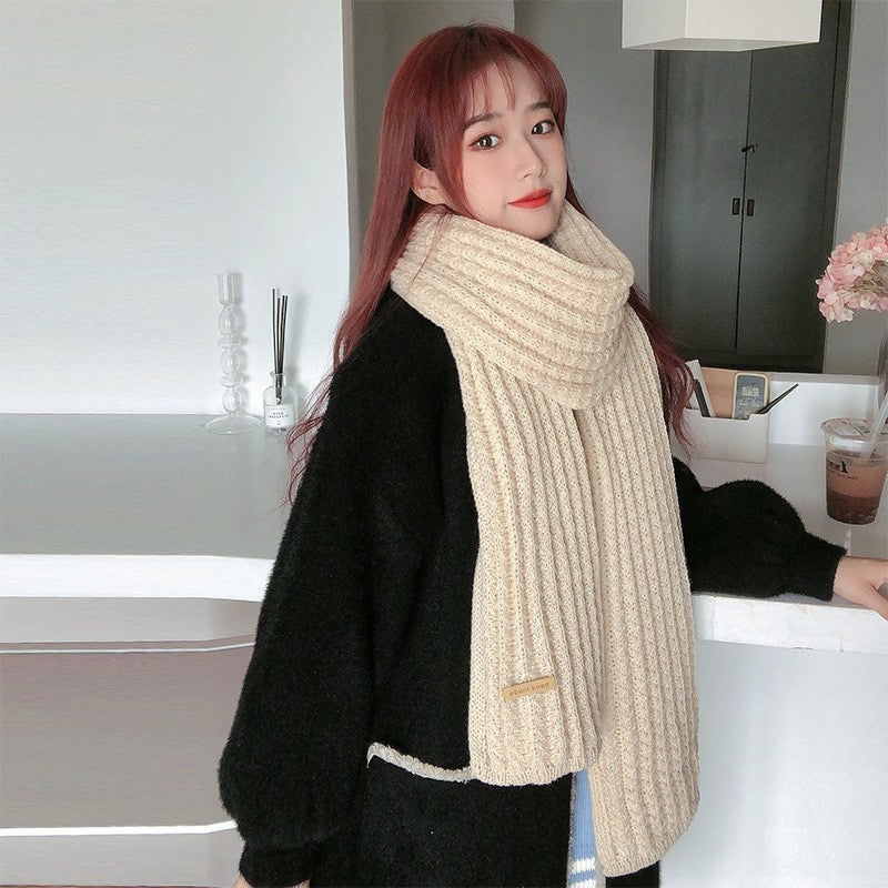 Women's Thickened Coarse Wool Knit Scarf Solid Color