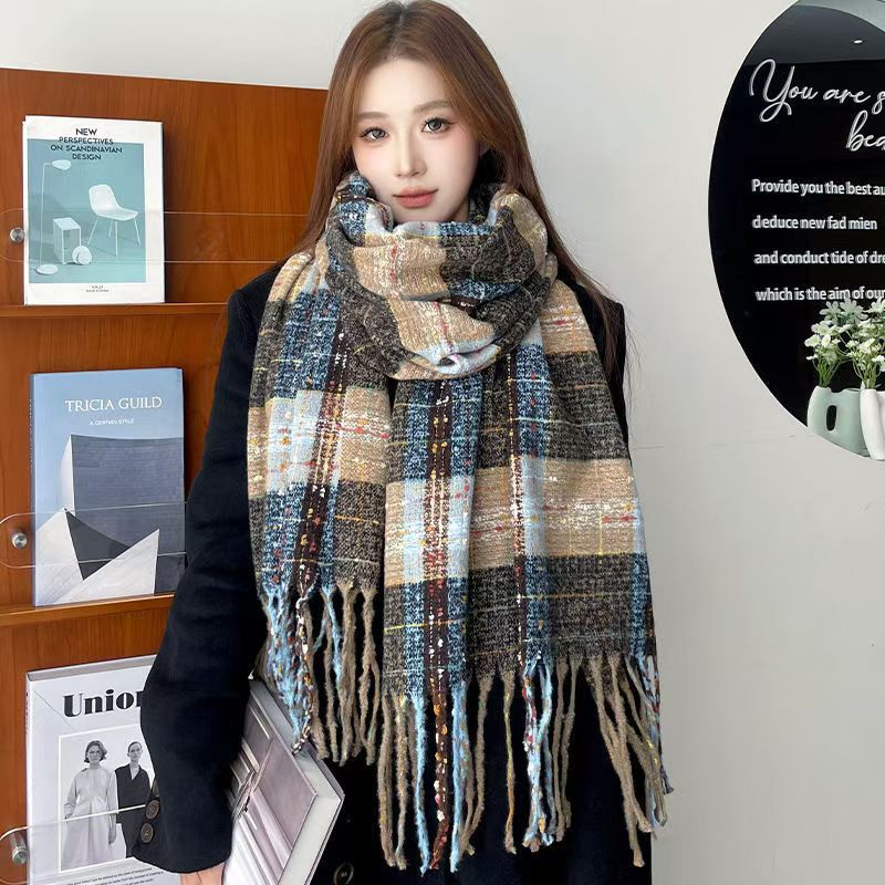 Women's Plaid Cashmere Style Thickened Warm Winter Scarf