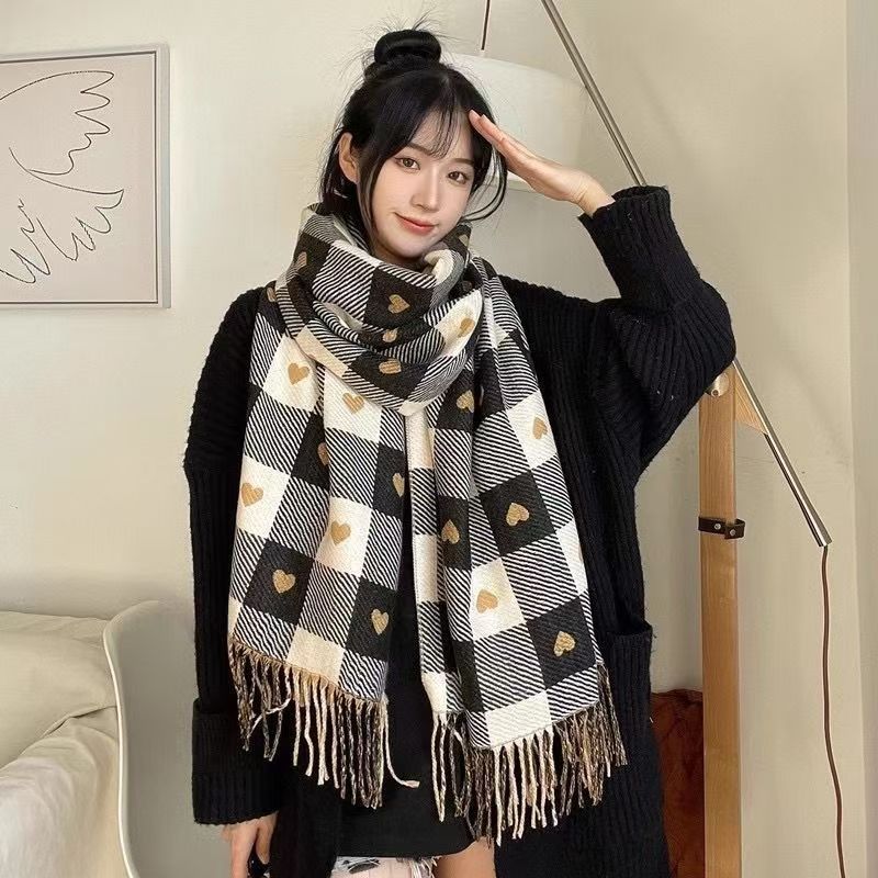 Double-Sided Plaid Cashmere Style Scarf for Women