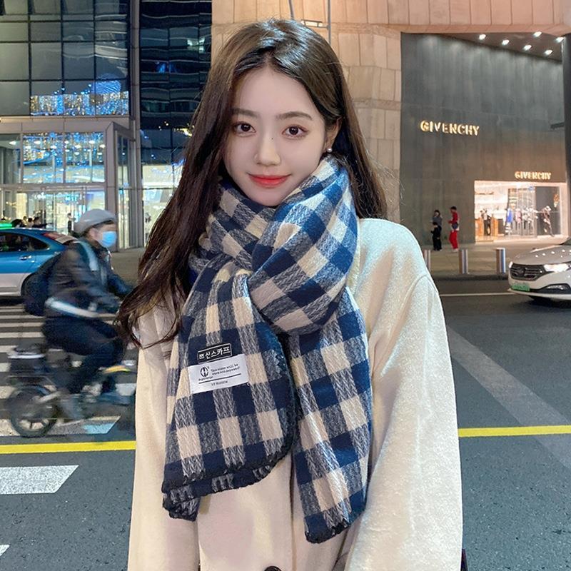 Women's Vintage Cashmere Plaid Winter Shawl Scarf
