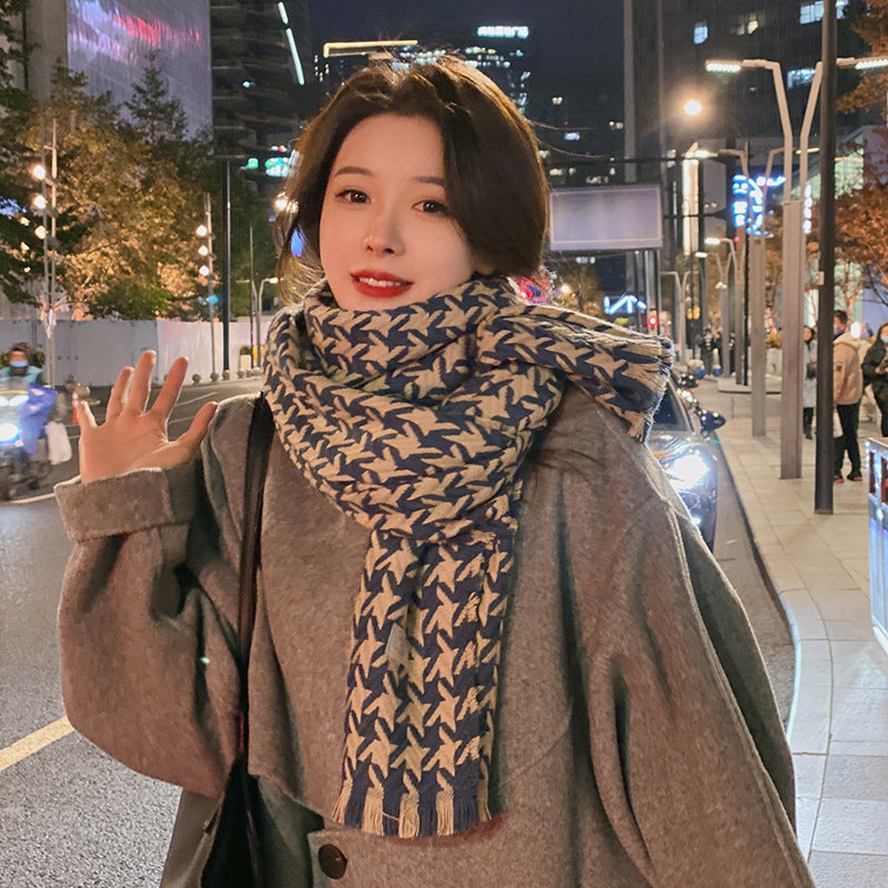 Women's Retro Houndstooth Thick Knitted Warm Scarf