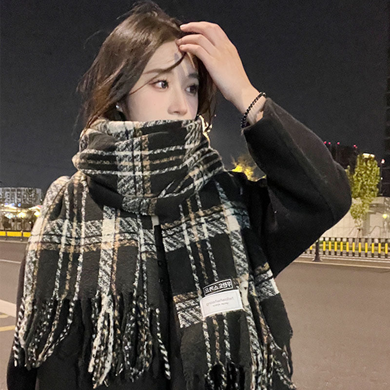 Women's Plaid Cashmere Tassel Winter Shawl Scarf