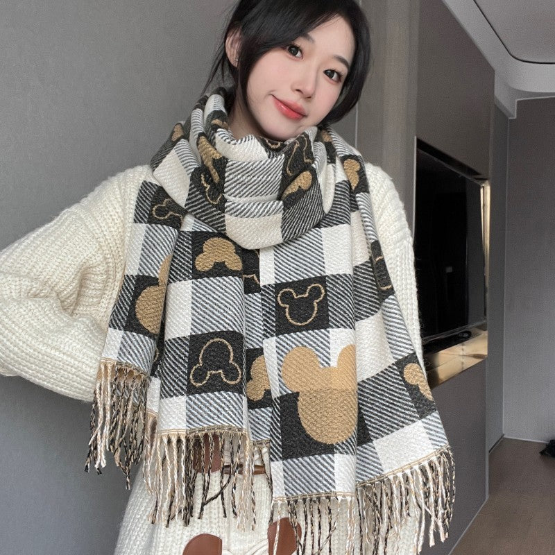 Women's Plaid Faux Cashmere Reversible Winter Shawl