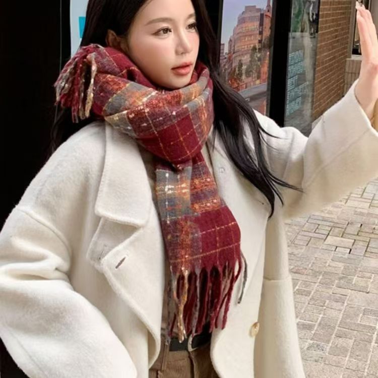 Women's Red Long Knitted Winter Shawl Scarf