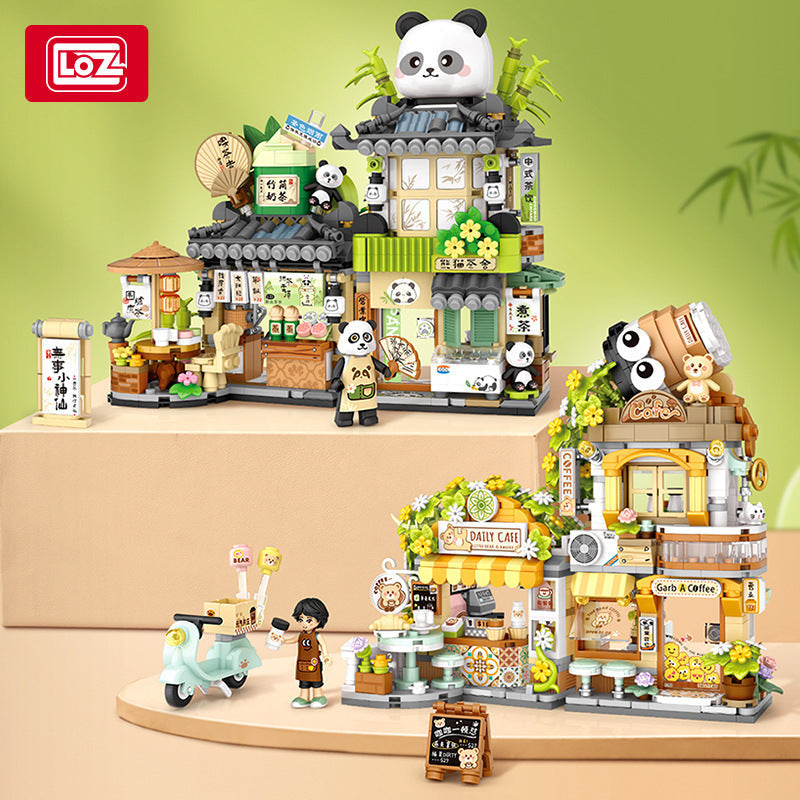 LOZ Panda Tea House Mini Building Blocks Street Scene Model