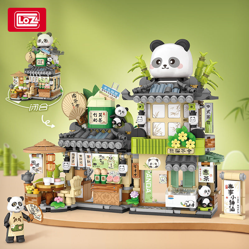 LOZ Panda Tea House Mini Building Blocks Street Scene Model