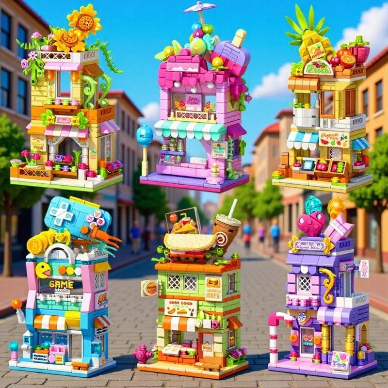 Small Particle Street View Building Blocks City House Model