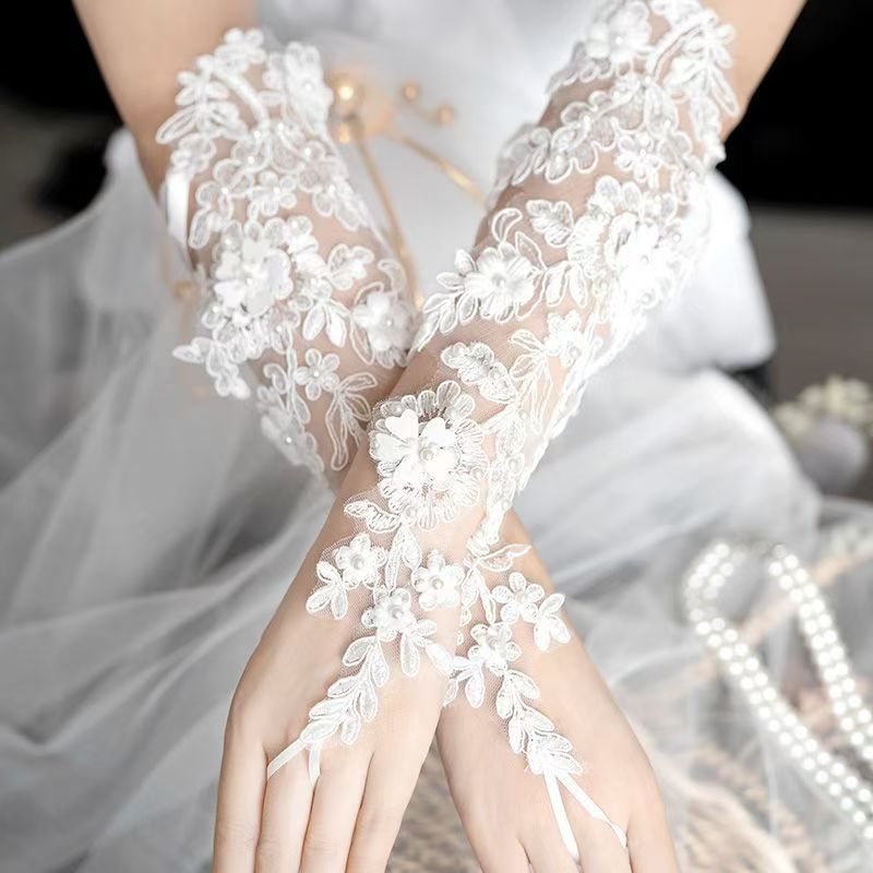 Women's Lace Flower Bridal Wedding Gloves for Parties