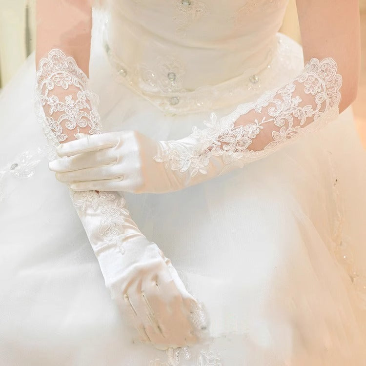 Long Lace Hollow Bridal Wedding Gloves Elegant Style