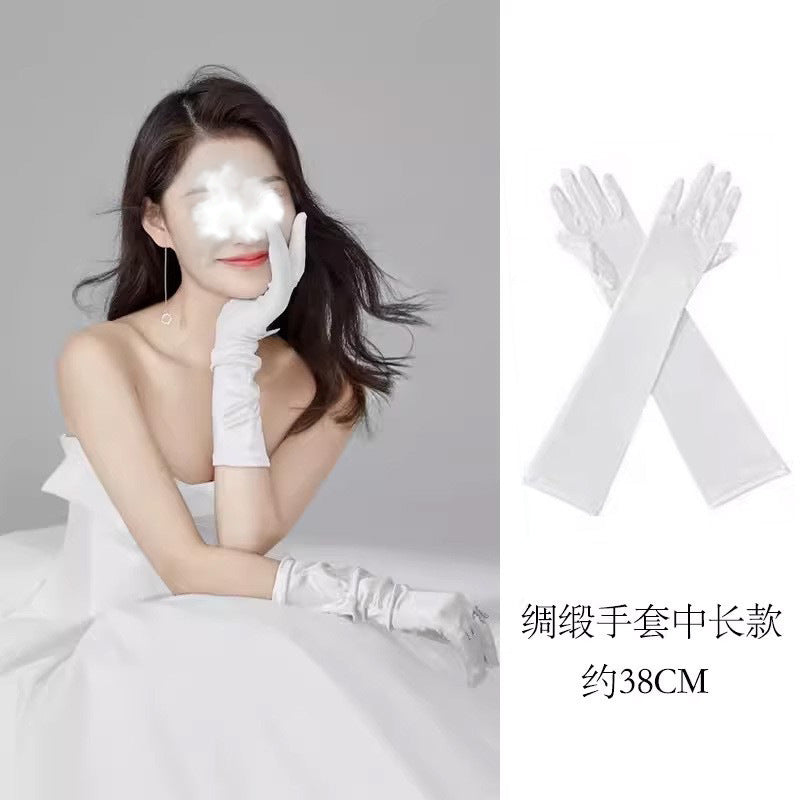 French White Satin Long Bridal Wedding Gloves