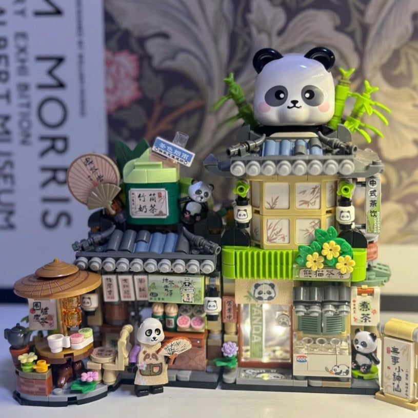 Panda Tea House Street View Building Block Cottage Set