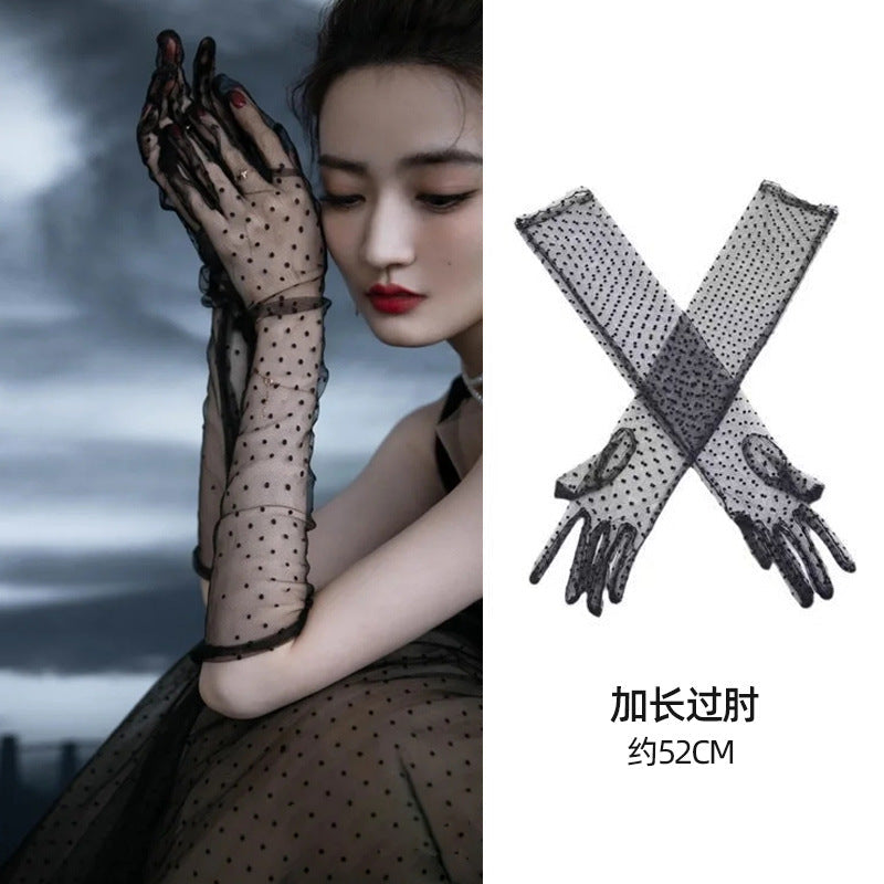 Women's Black Mesh Lace Bridal Gloves with Vintage Style