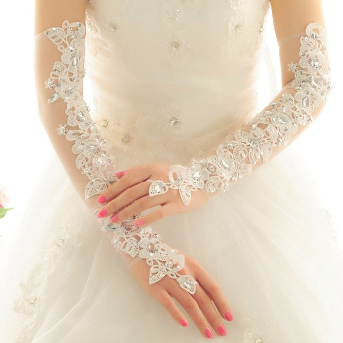 Long White Lace Bridal Wedding Gloves for Wedding Dresses
