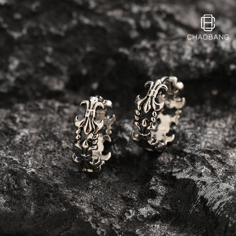 Men's Vintage Cross Stud Earrings Fashionable Niche Design