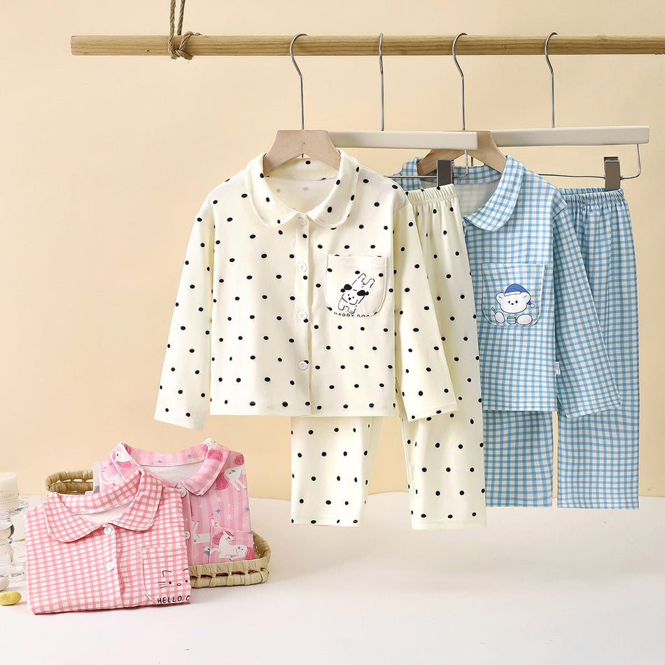 Kids Velvet Cardigan Pajama Set Warm Autumn Homewear