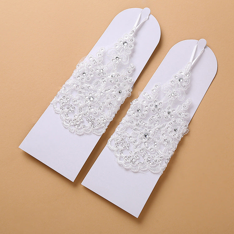Women's White Lace Fingerless Bridal Wedding Gloves