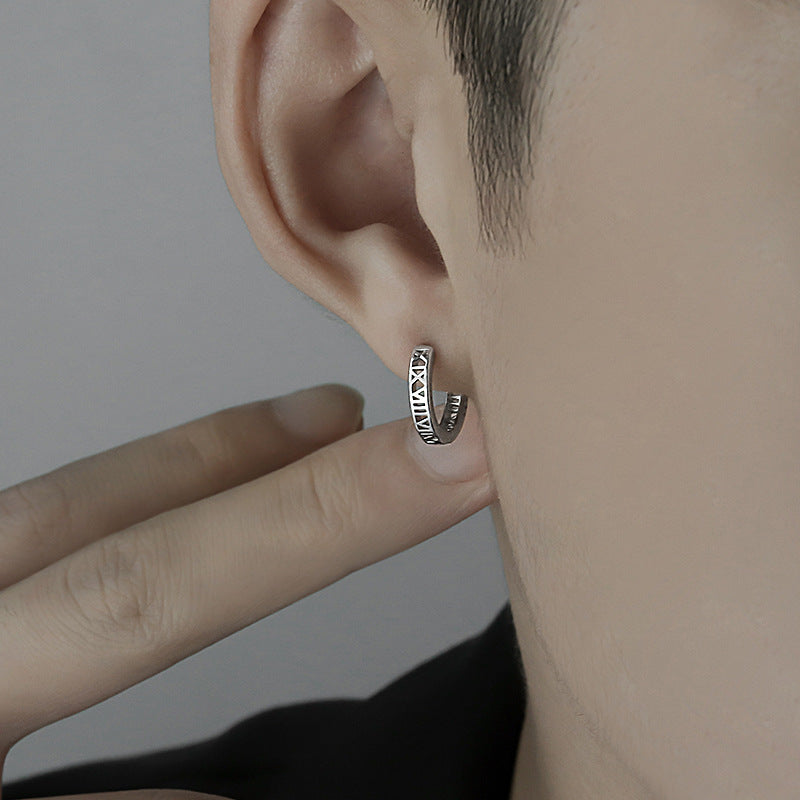 Men's Roman Single Ear Stud Earrings Simple Niche Design