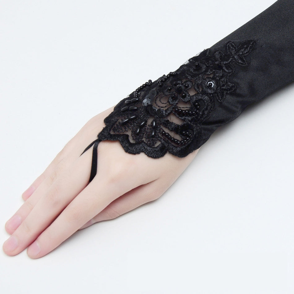 Women's Black Satin Long Wedding Evening Dress Gloves