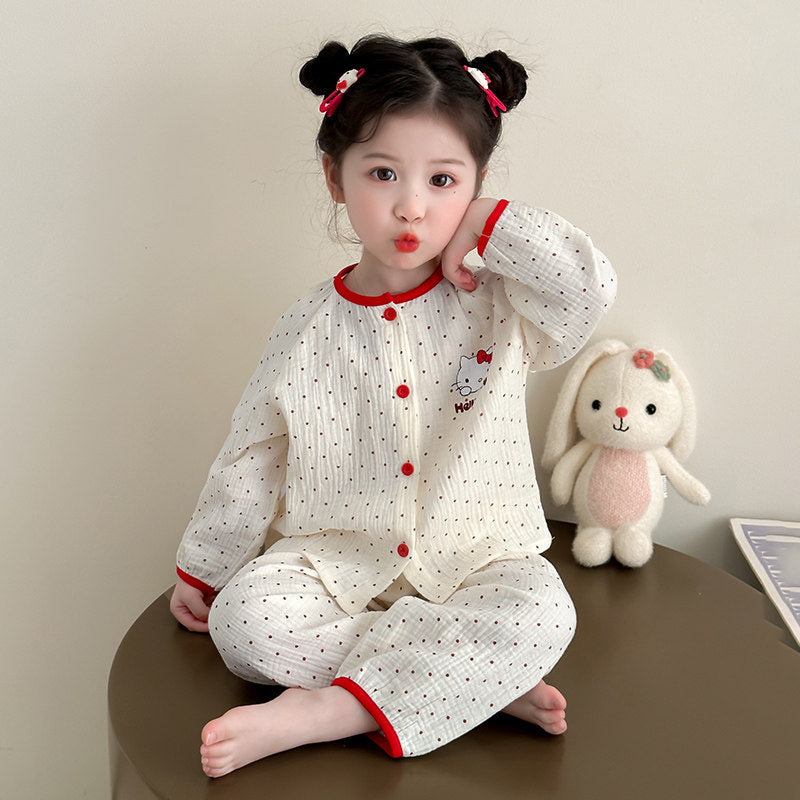 Girls 100% Cotton Double Gauze Long Sleeve Pajama Set