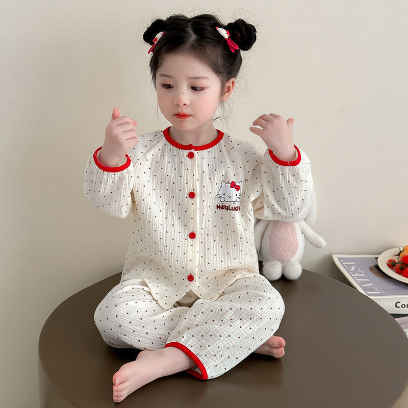 Girls 100% Cotton Double Gauze Long Sleeve Pajama Set