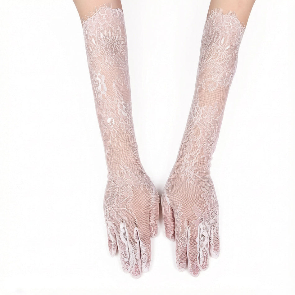 Women's Long Black Mesh Lace Bridal Wedding Gloves