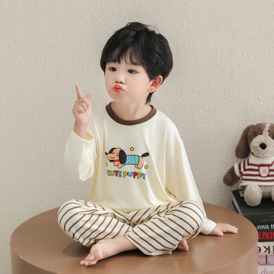 Kids Modal Long Sleeve Pajama Set for Spring and Autumn
