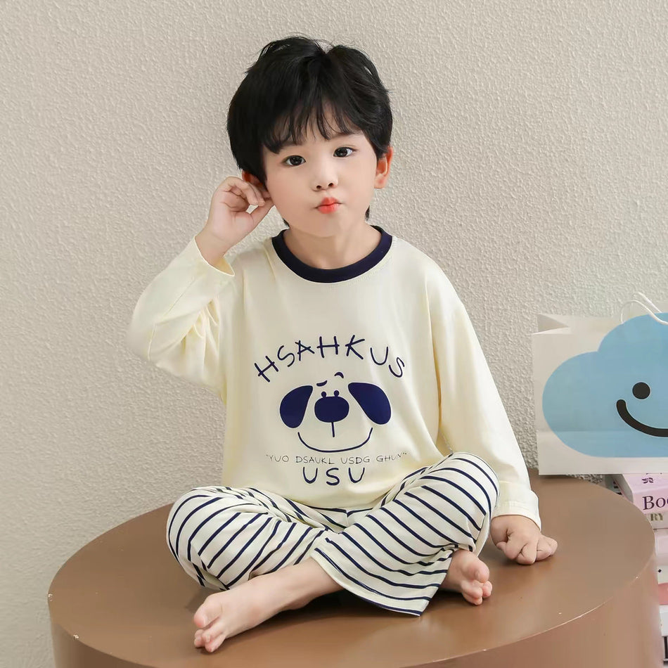 Kids Modal Long Sleeve Pajama Set for Spring and Autumn