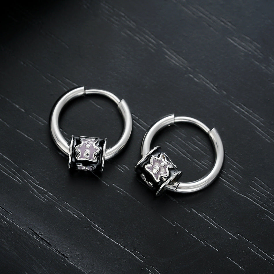 Unisex Titanium Steel Circle Ear Clip Earrings Retro Style