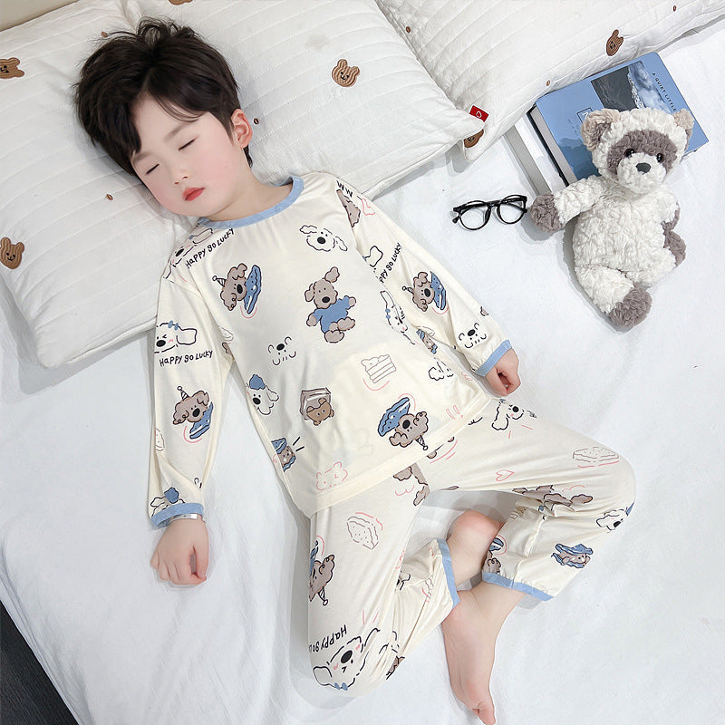 Boys Modal Long Sleeve Pajama Set for Spring and Autumn