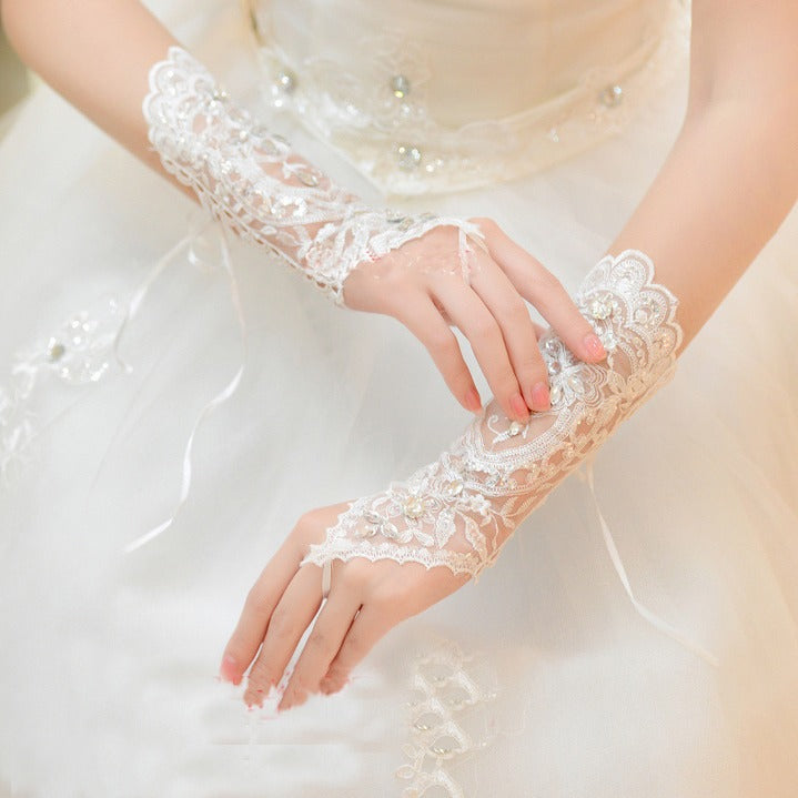 Women's Long Fingerless Floral Rhinestone Bridal Gloves