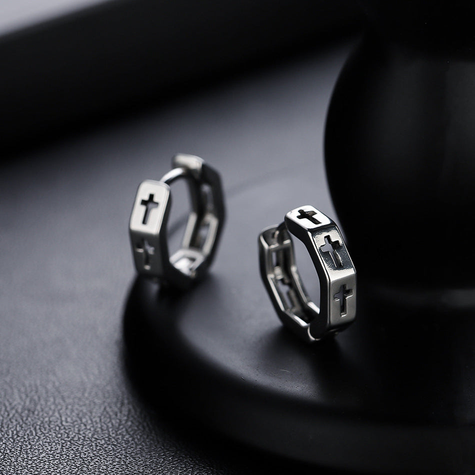 Unisex Hollow Cross Ear Clip Earrings European Style Jewelry