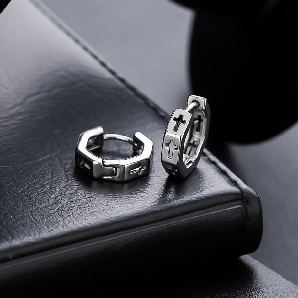 Unisex Hollow Cross Ear Clip Earrings European Style Jewelry
