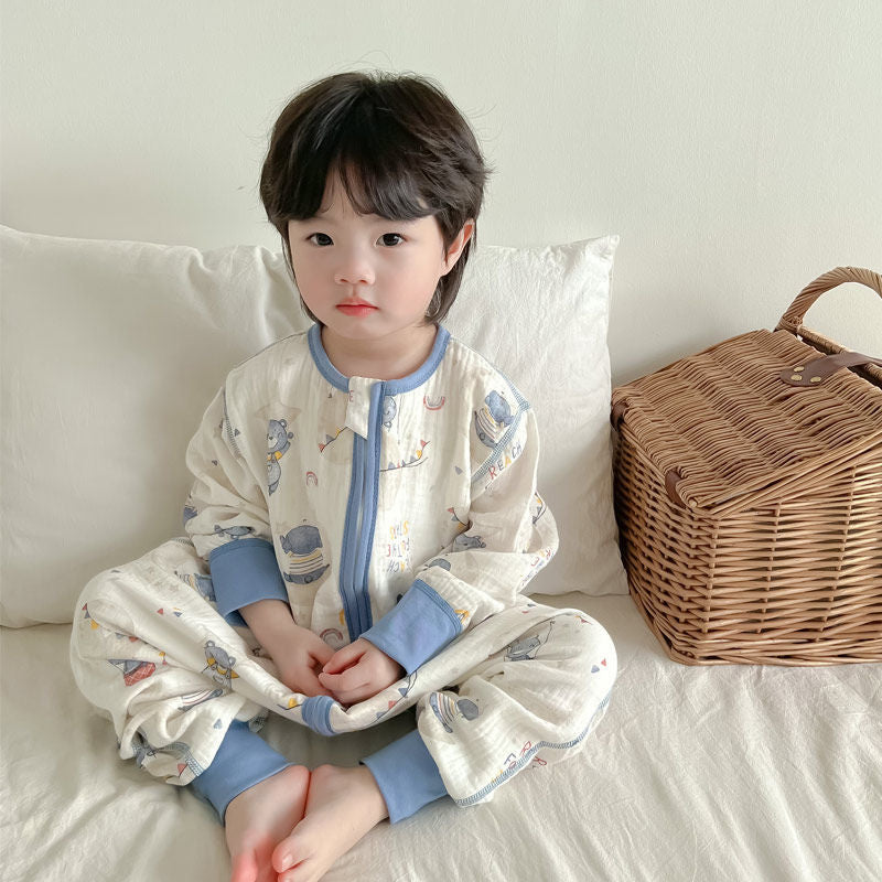 Kids Cotton Gauze Romper Pajamas – Double-Layer Sleepwear