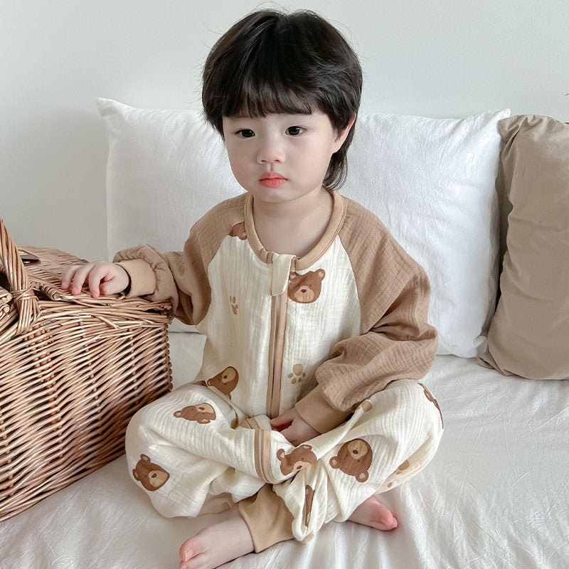 Kids Cotton Gauze Romper Pajamas – Double-Layer Sleepwear