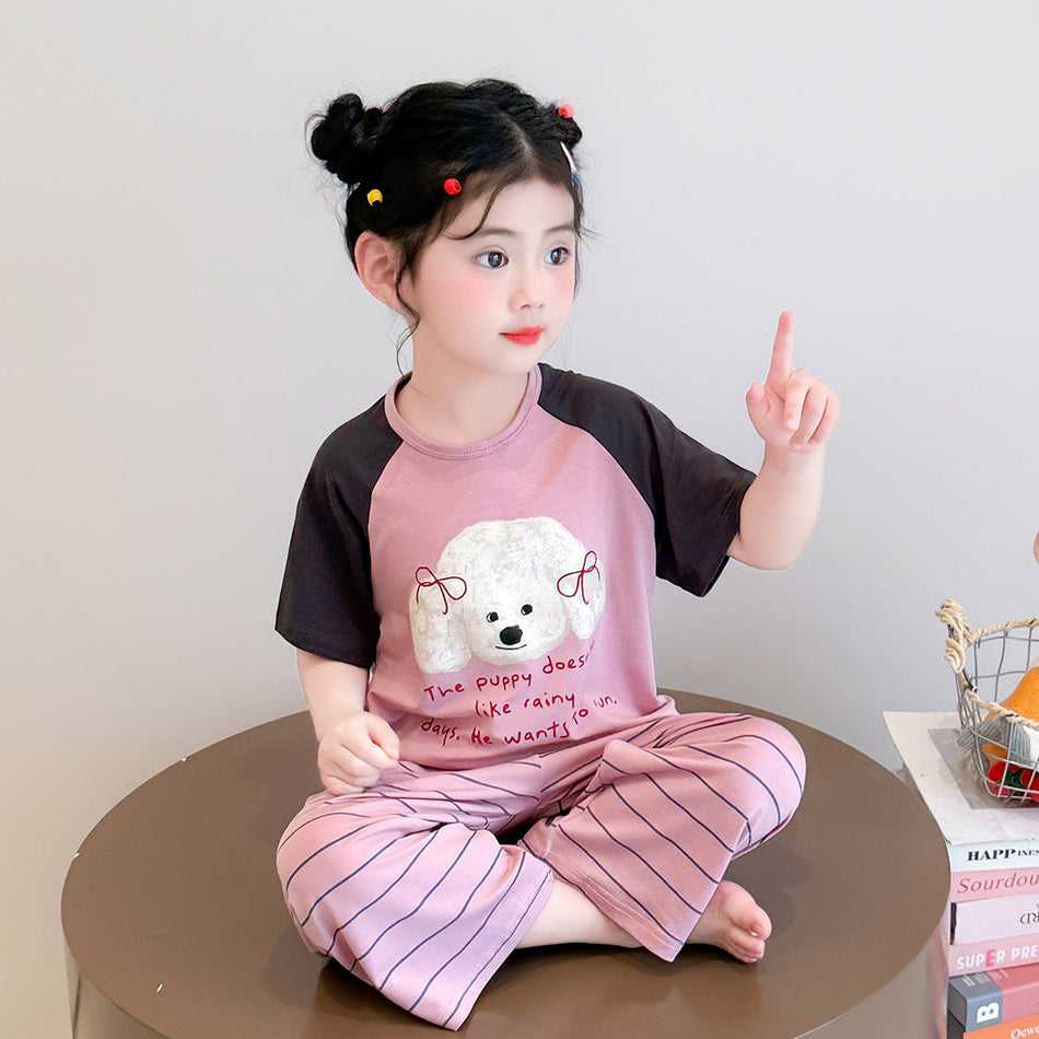 Girls Modal Pajama Set – Short Sleeve Summer Homewear