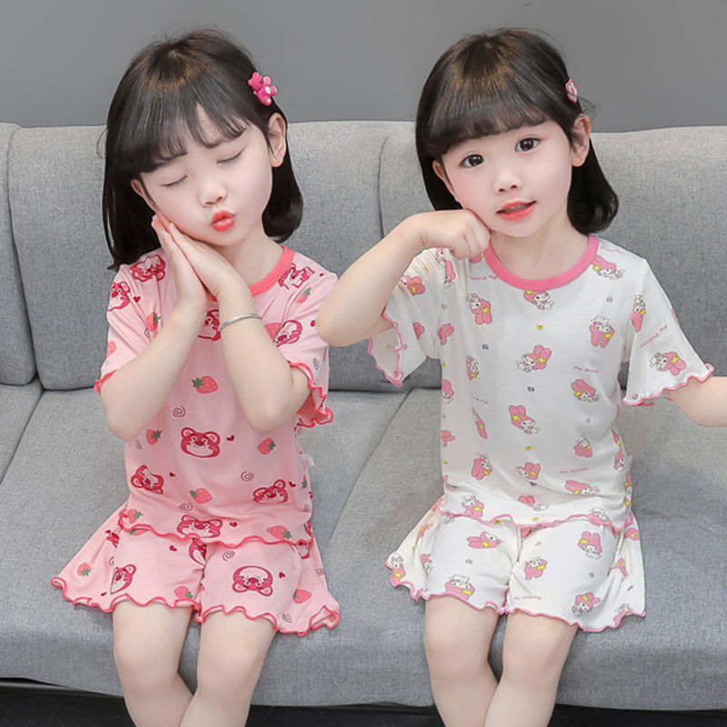 Girls Modal Pajama Set – Short Sleeve Cartoon Homewear