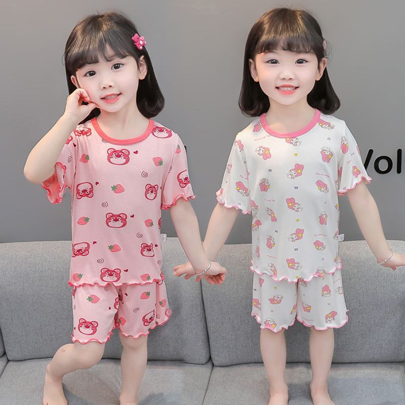 Girls Modal Pajama Set – Short Sleeve Cartoon Homewear
