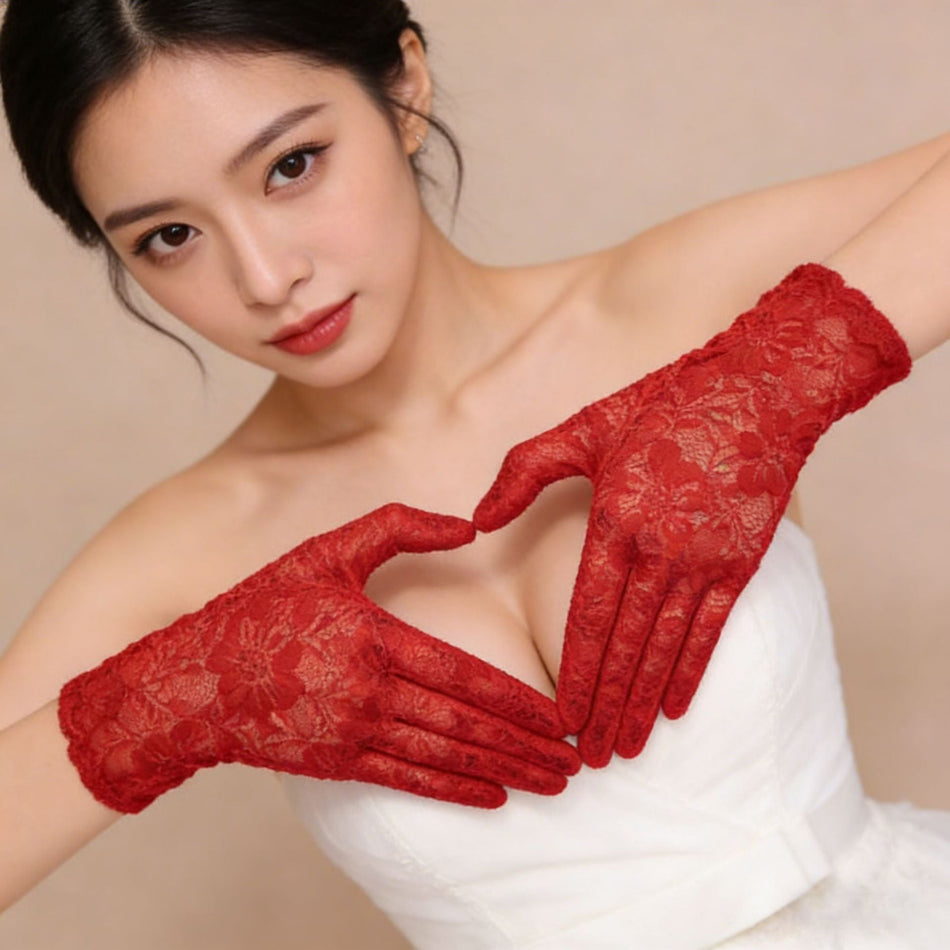 Women's Short Lace Mesh Wedding Etiquette Gloves