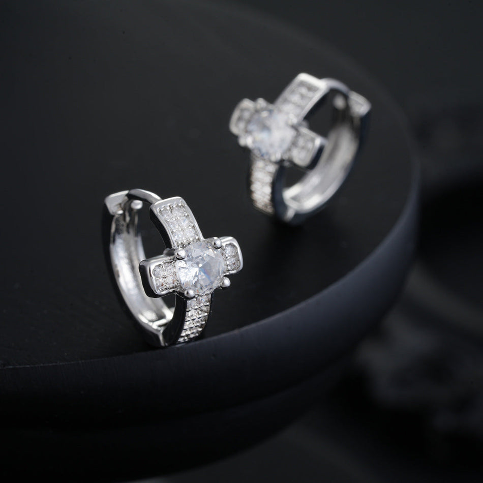 Unisex Zircon Cross Earrings Hip-Hop Light Luxury Design