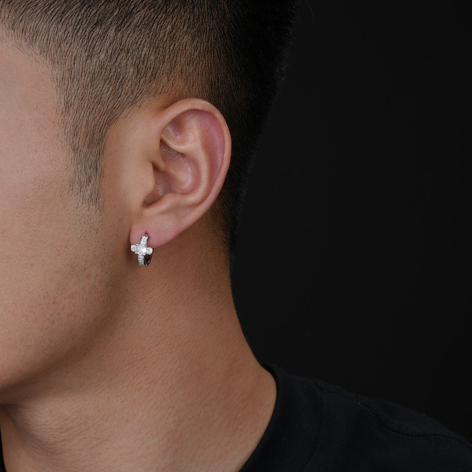 Unisex Zircon Cross Earrings Hip-Hop Light Luxury Design