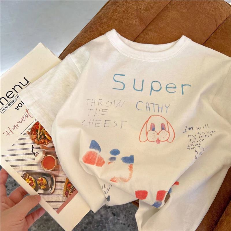 Kids' 100% Cotton Cartoon Short Sleeve T-Shirt