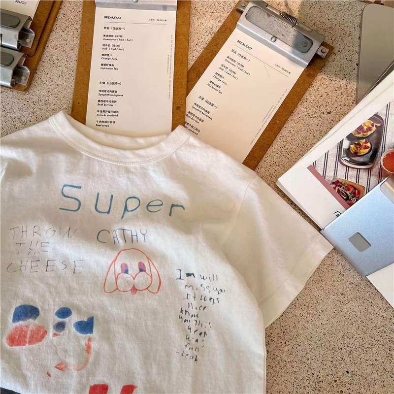 Kids' 100% Cotton Cartoon Short Sleeve T-Shirt