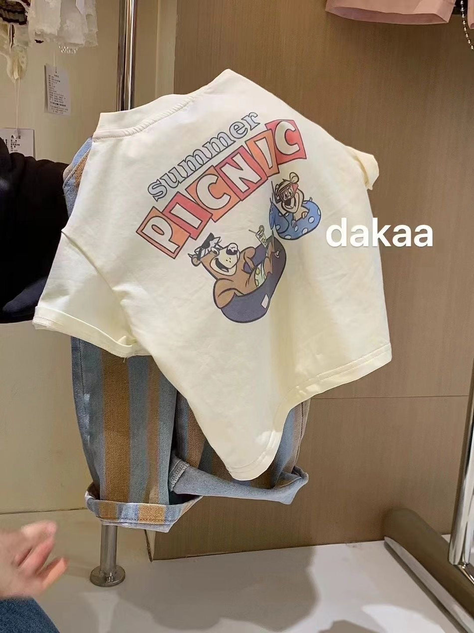 Boys' 100% Cotton Korean Cartoon Print T-Shirt