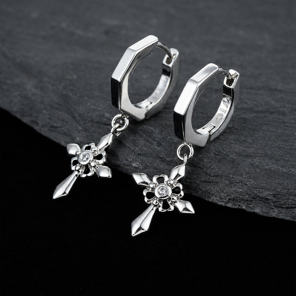 Unisex Iris Flower Cross Earrings Light Luxury Fashion Design