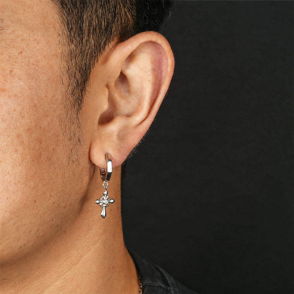 Unisex Iris Flower Cross Earrings Light Luxury Fashion Design